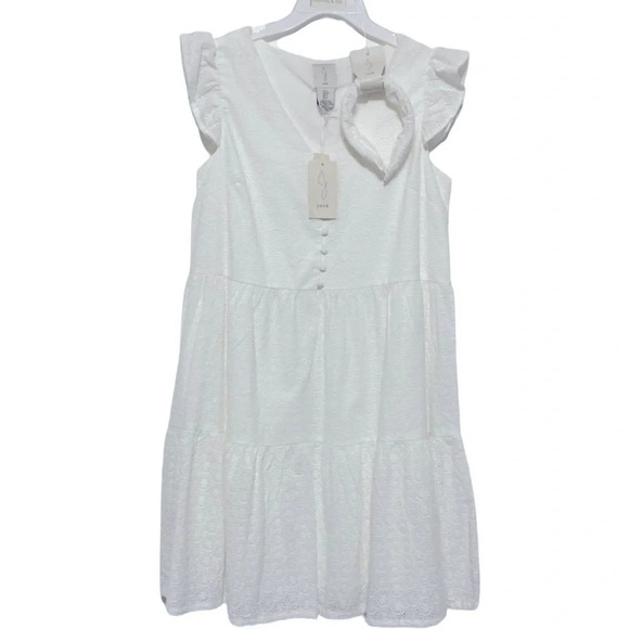 Joie NEW White Tiered Babydoll Prairie Eyelet Cottagecore Mini Dress Size Small - Picture 1 of 5